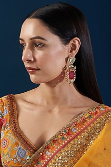 Black Rhodium Finish Kundan Polki Dangler Earrings
