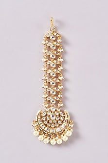 Gold Finish Kundan Polki & Pearl Drop Necklace Set