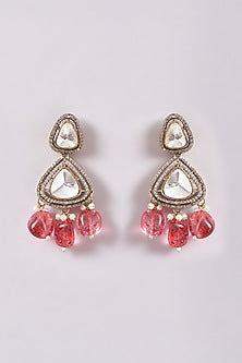 Black Rhodium Finish Kundan Polki & Red Pearl Necklace Set