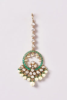 Gold Finish Kundan Polki & Green Stone Necklace Set