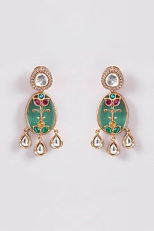Gold Finish Emerald & Kundan Polki Necklace Set