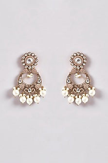 Black Rhodium Finish Kundan Polki & Pearl Necklace Set