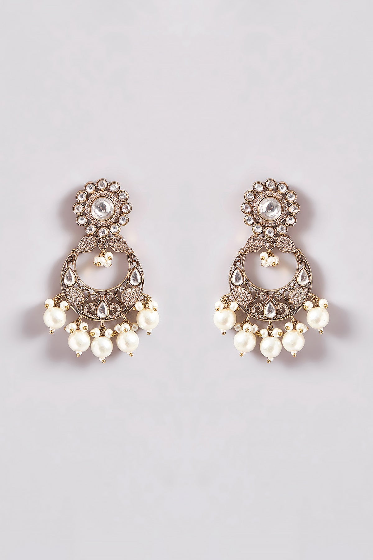 Black Rhodium Finish Kundan Polki & Pearl Necklace Set