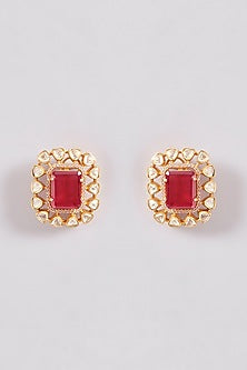 Gold Plated Kundan Polki & Ruby Necklace Set
