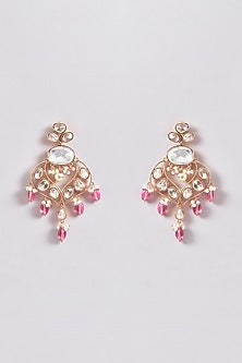 Gold Finish Kundan Polki & Pink Pearl Layered Necklace Set