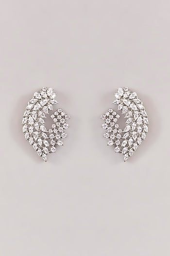 White Finish Diamond Stud Earrings