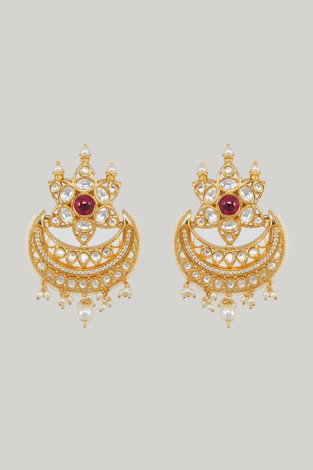 Gold Plated Kundan Polki & Pearl Drop Choker Necklace Set