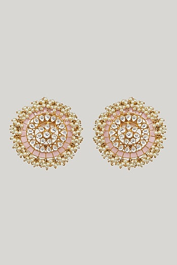 Gold Plated Kundan & Pearl Stud Earrings