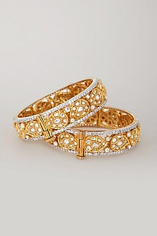 Gold Plated Kundan Polki Paisley Motif Kadas (Set Of 2)
