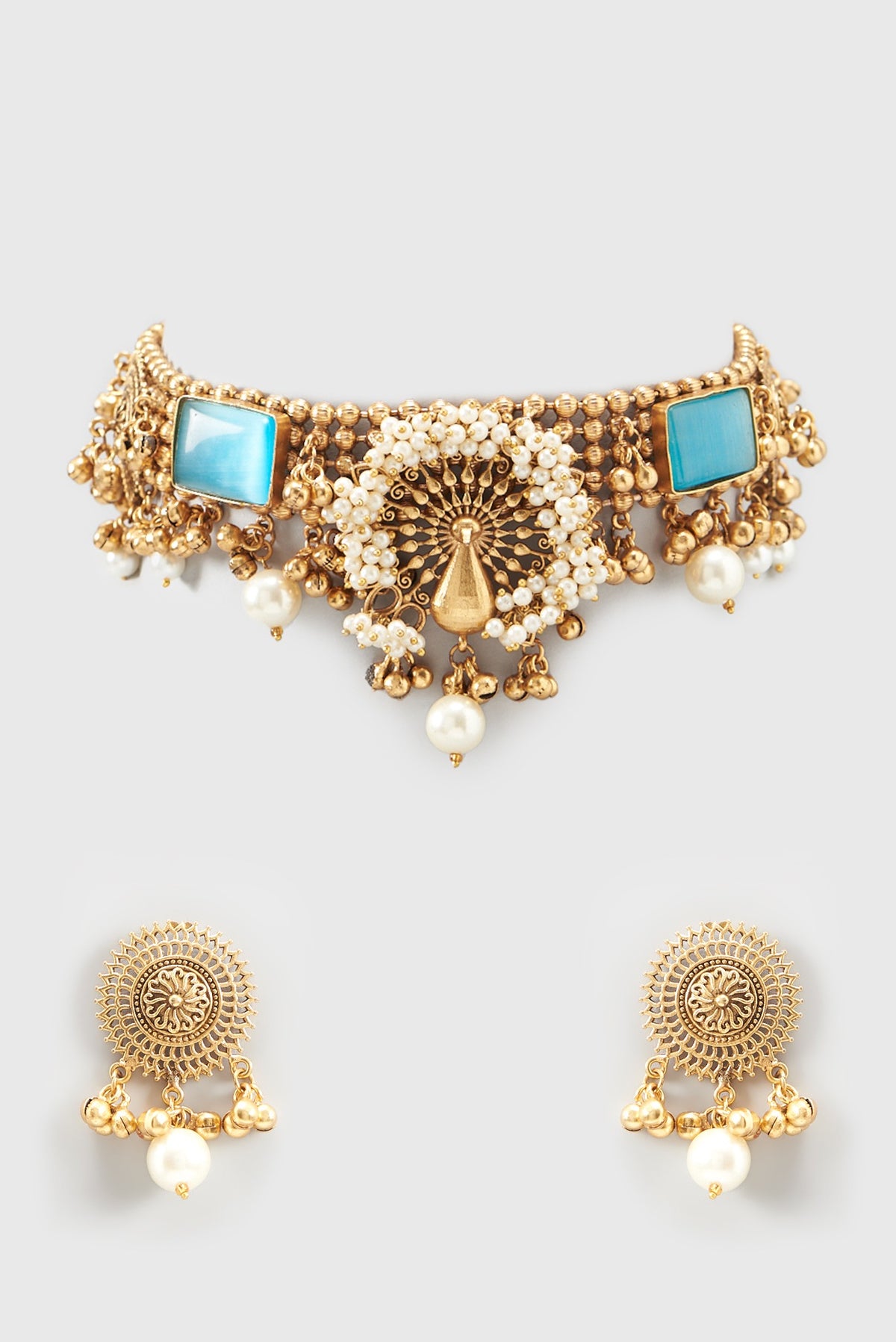 Oxidized Finish Kundan Choker Necklace Set