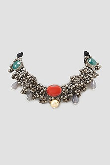 Oxidized Finish Natural Stone Choker Necklace
