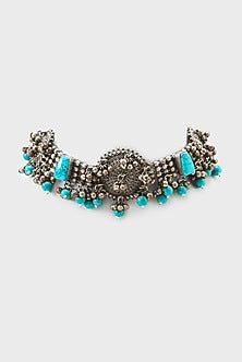 Oxidized Finish Kundan & Natural Stone Choker Necklace