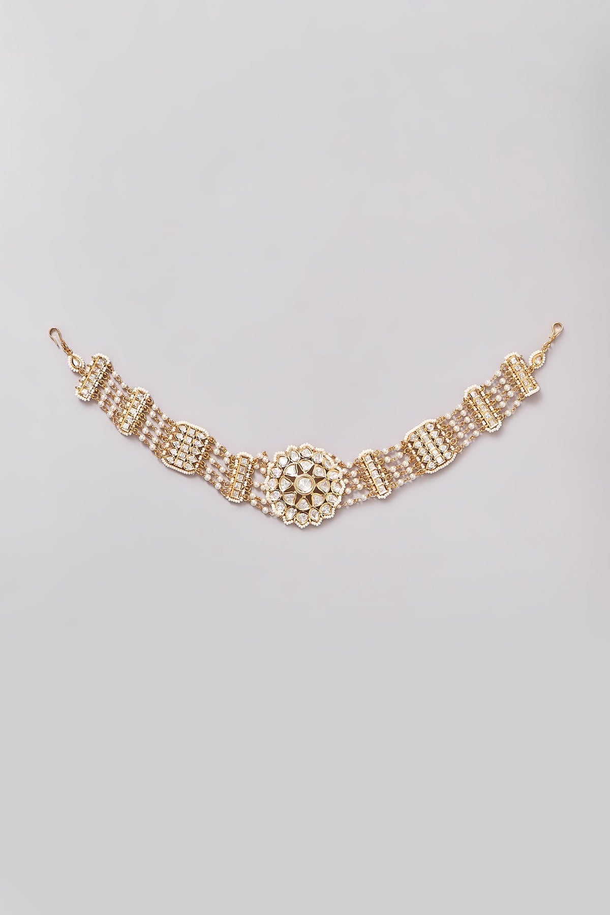 Gold Finish Kundan Polki Mathapatti