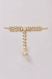 Gold Finish Kundan Polki & Pearl Hathphools (Set of 2)