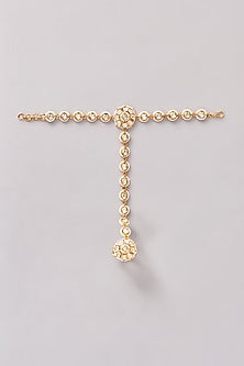 Gold Finish Kundan Polki & Pearl Hathphools (Set of 2)