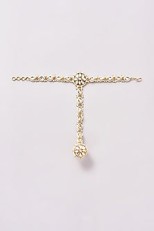 Gold Finish Kundan Polki & Pearl Hathphools (Set of 2)