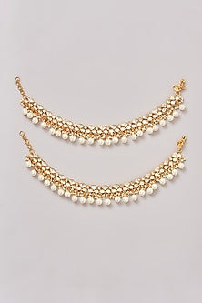 Gold Finish Kundan Polki Anklets (Set Of 2)