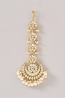 Gold Finish Kundan Polki & Pearl Maangtikka
