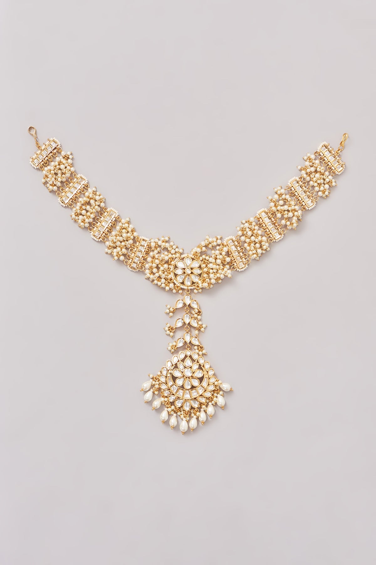 Gold Finish Kundan Polki Mathapatti