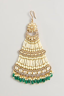 Gold Finish Kundan Polki & Green Beaded Pasa