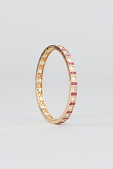 Gold Finish Kundan Polki & Ruby Stone Bangles (Set of 4)