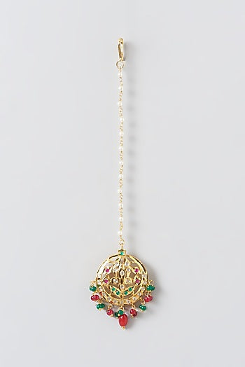 Gold Finish Ruby & Emerald Stone Maangtikka