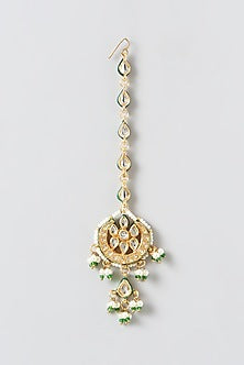 Gold Finish Kundan Polki & Emerald Choker Necklace Set