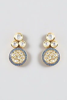 Gold Finish Kundan Polki & Green Stone Dangler Earrings