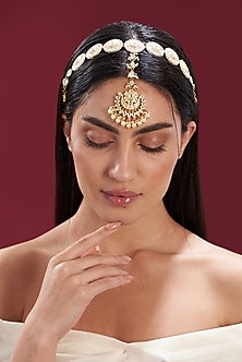 Gold Finish Kundan Polki & Pearl Mathapatti