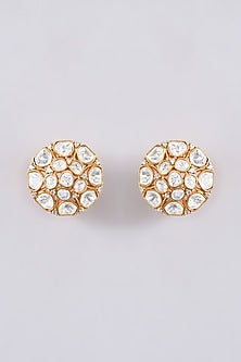 Gold Plated Kundan Polki Stud Earrings