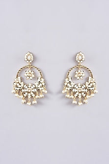 Gold Finish Jadau & Pearl Chandbali Earrings
