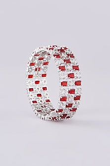 White Finish Zircon Bangles (Set Of 2)
