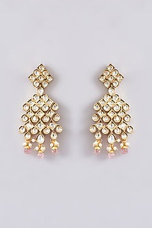 Gold Finish Kundan Polki & Peach Pearl Choker Necklace Set