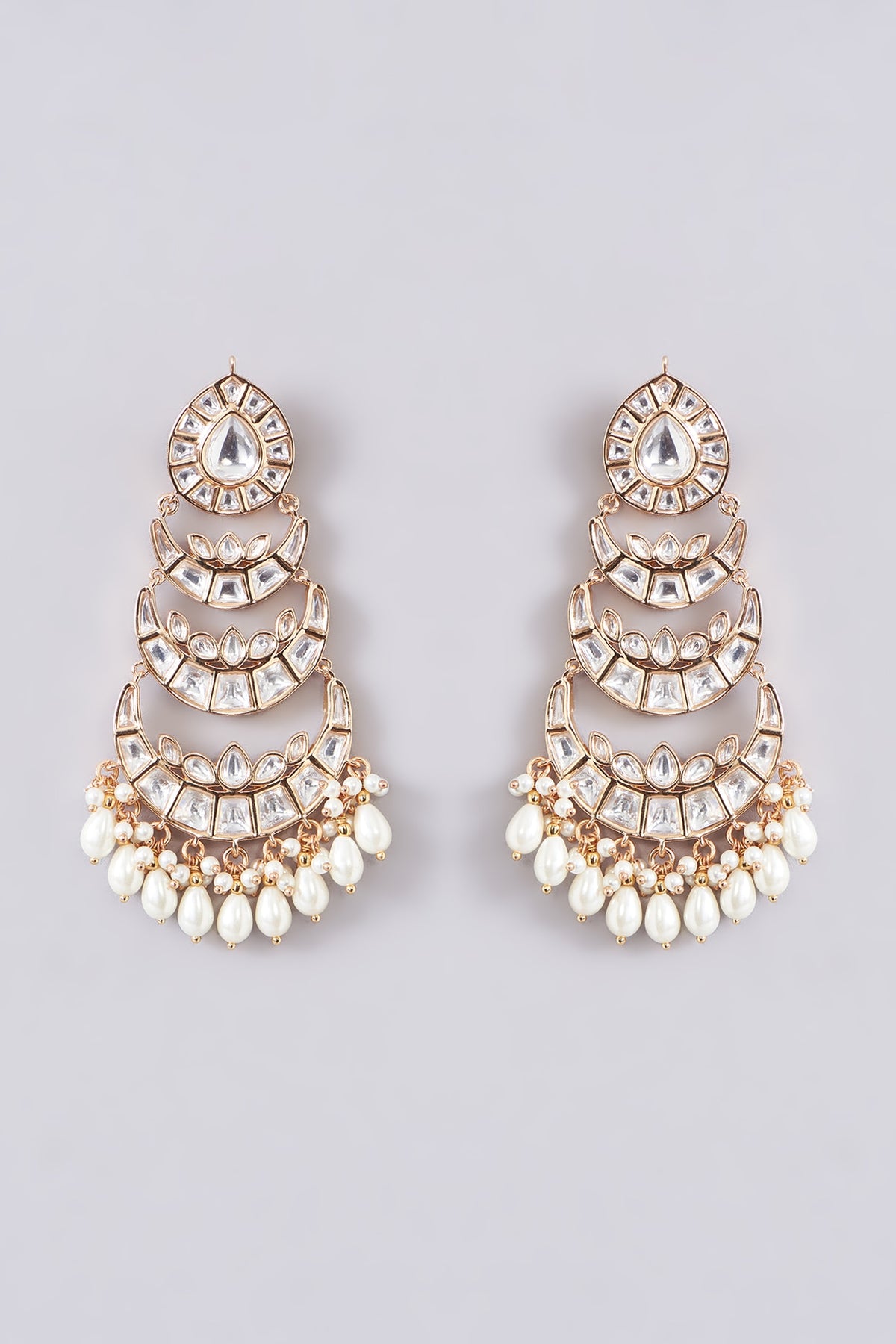 Gold Finish Kundan Polki & Pearl Dangler Earrings