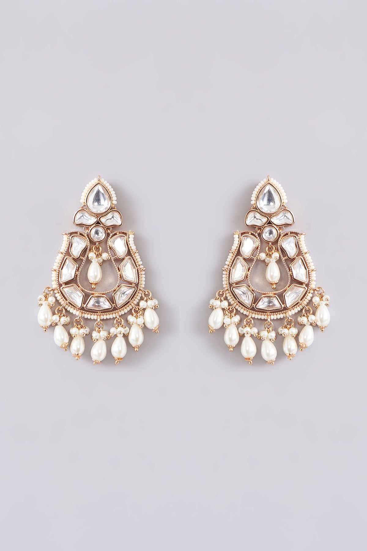 Gold Finish Kundan Polki & Pearl Dangler Earrings