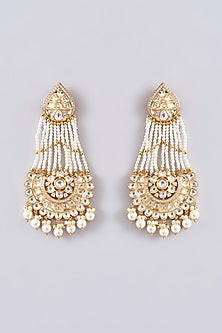 Gold Finish Kundan Polki & Pearl Dangler Earrings