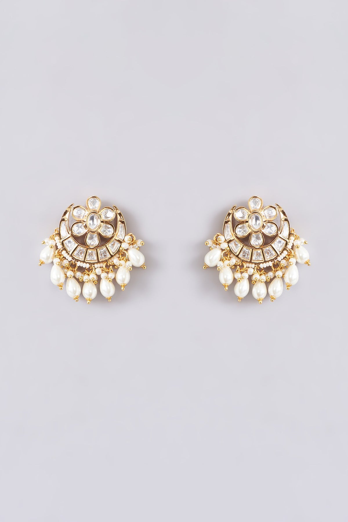 Gold Finish Kundan Polki & Pearl Long Necklace Set
