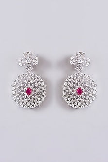 White Finish Zircon & Ruby Stone Choker Necklace Set