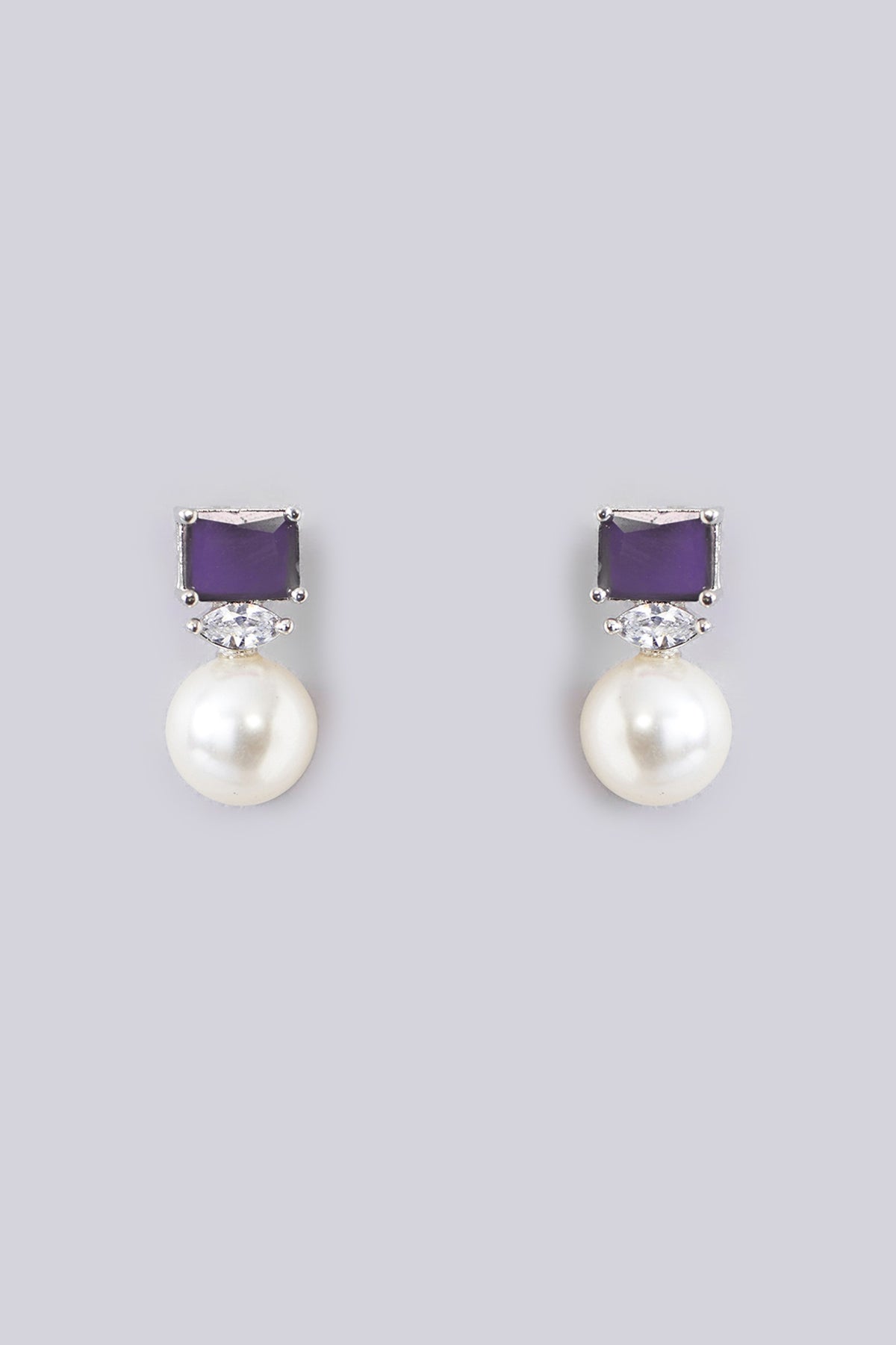 White Finish Zircon & Amethyst Stone Necklace Set