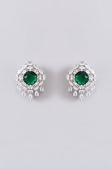 White Finish Zircon & Emerald Stone Long Necklace Set