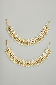Gold Finish Kundan Polki Anklets (Set Of 2)