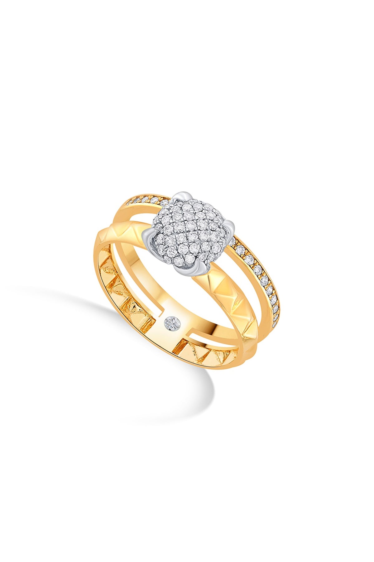 18kt Matte Rose Gold Finish Diamond Cluster Double Band Ring