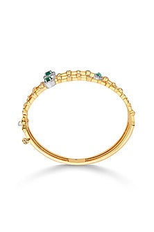 18kt Rose Gold Finish Diamond & Emerald Stone Oval Bangle