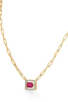 18kt Rose Gold Finish Diamond & Ruby Stone Necklace