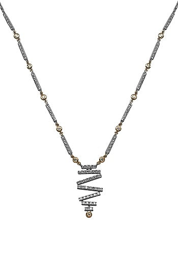 14kt White Finish Diamond Lariat Pendant Necklace