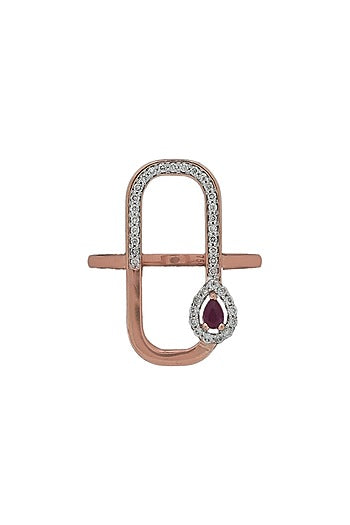 18kt Rose Gold Finish Diamond & Ruby Stone Ring