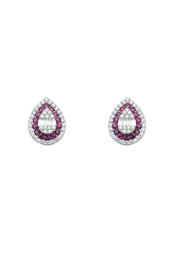 18kt White Finish Ruby Stud Earrings