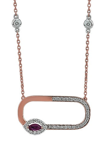 18kt White Finish Diamond & Ruby Stone Pendant
