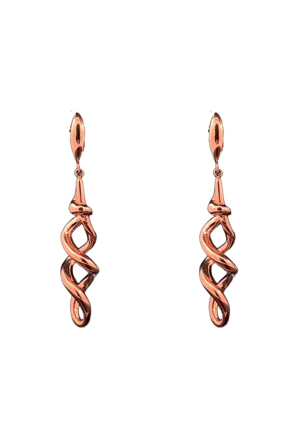 18kt Rose Gold Finish Twisted Helix Drop Earrings