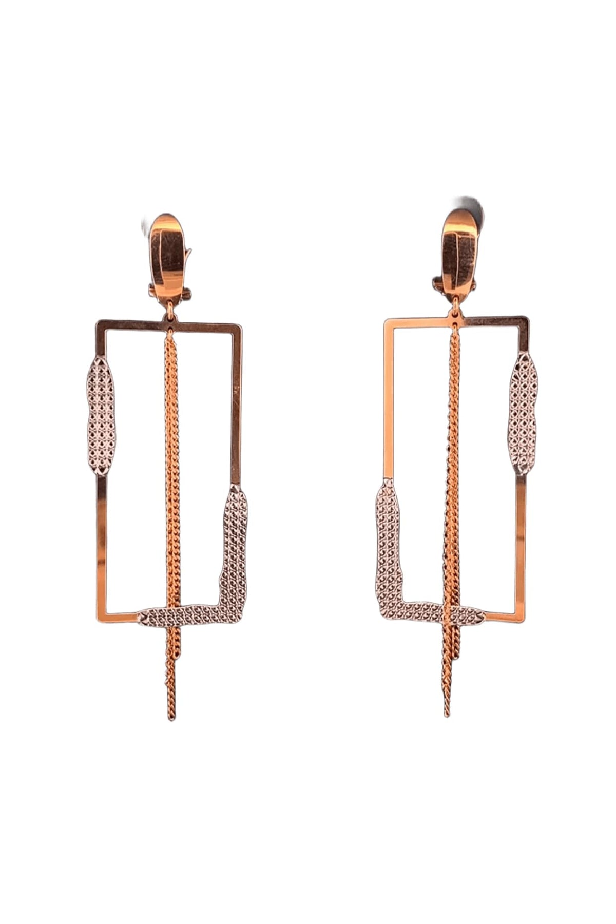 18kt Two Tone Finish Rectangular Drop Earrings